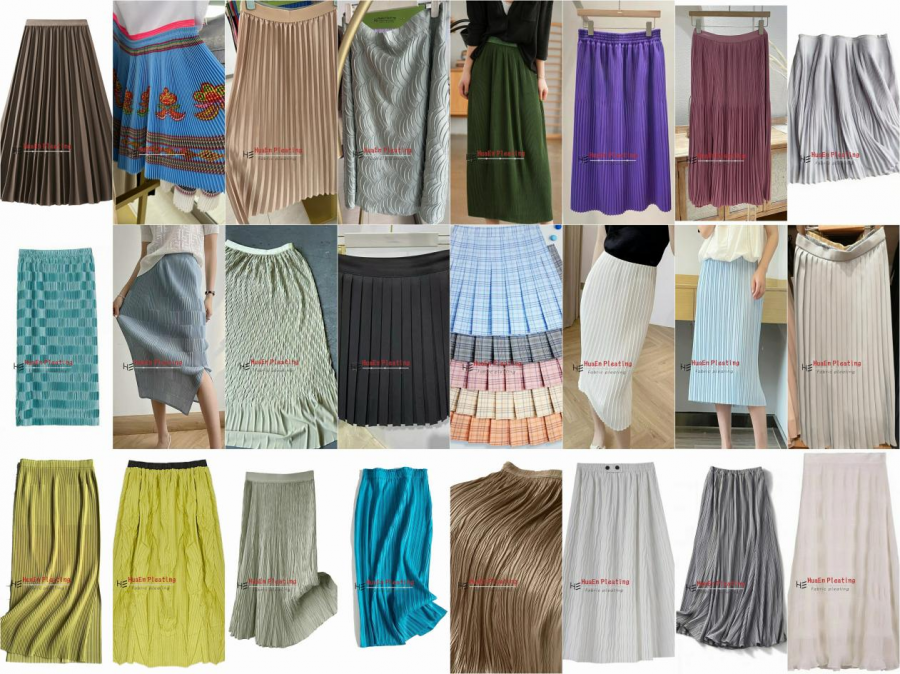Various pleat patterns on skirts